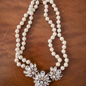 J Crew Pearl and Crystal Flower Necklace